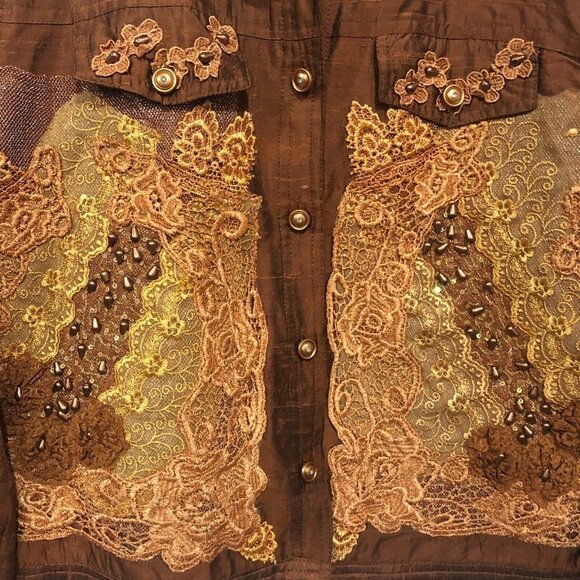 Daniel K New York Womens Embroidered Applique Silk Jacket Medium Rust - Picture 4 of 9